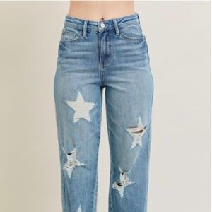 Judy Blue American High Waist Rigid Magic Star Destroy Straight Jeans